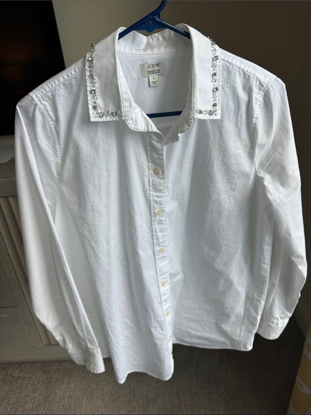 J. Crew White Girls' Button-Down Shirt with Jeweled Collar